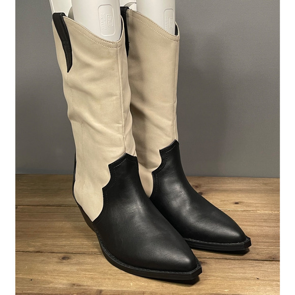 Dolce Vita Women's Korbella Western Boots Size 9 Cream Black Cowboy Mid Calf - Picture 2 of 16